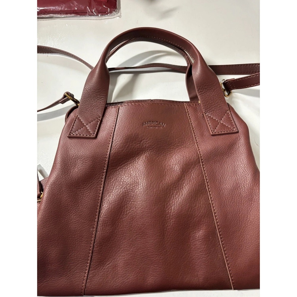 NWOT American Leather Co Ada Triple Entry Satchel Bag Red Wine Smooth Crossbody - Picture 4 of 9